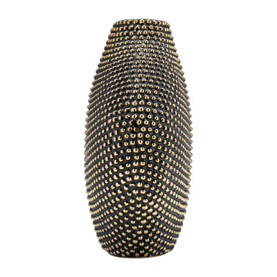 CERAMIC 16" BEADED VASE, BLACK/GOLD