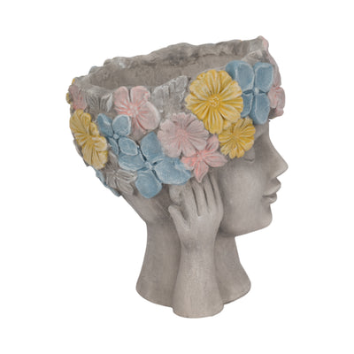 11" Face Planter With Flower Crown, Grey/multi