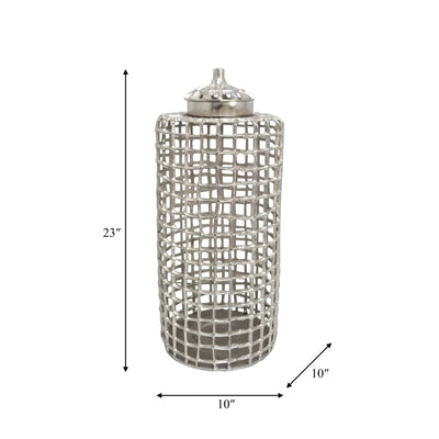 METAL, 23" LIDDED JAR, SILVER