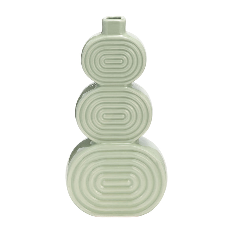 CER, 12" STACKED CIRCLES VASE, CUCUMBER