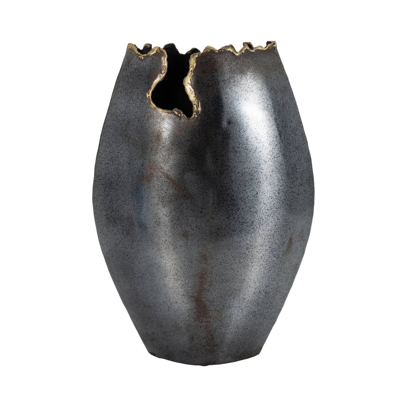 METAL, 14" CHIPPED VASE, BLACK