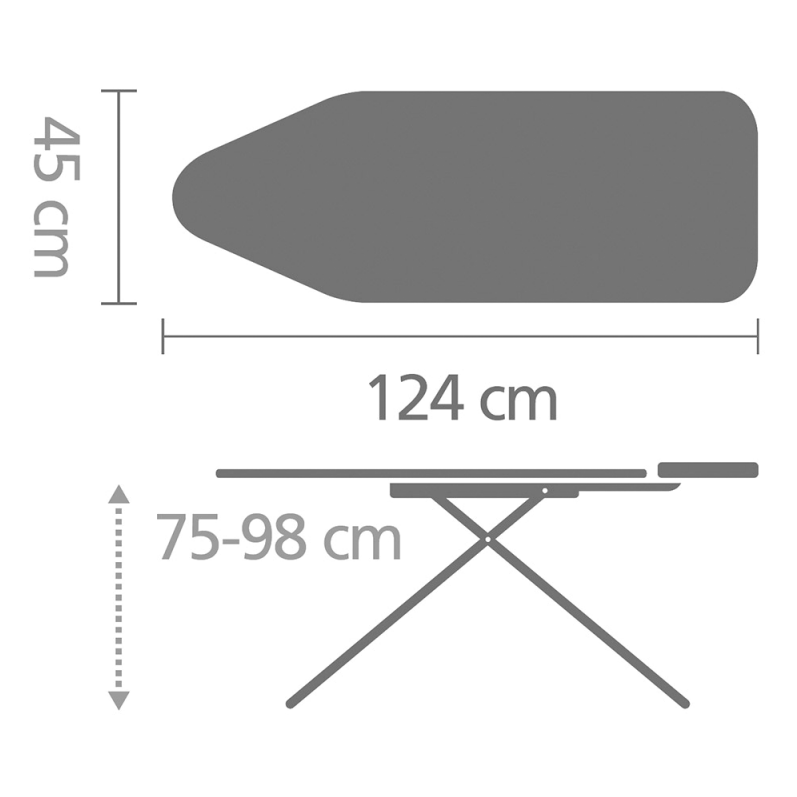 Brabantia Ironing Board C, 124 x 45 cm w Steam Iron Rest Feathers