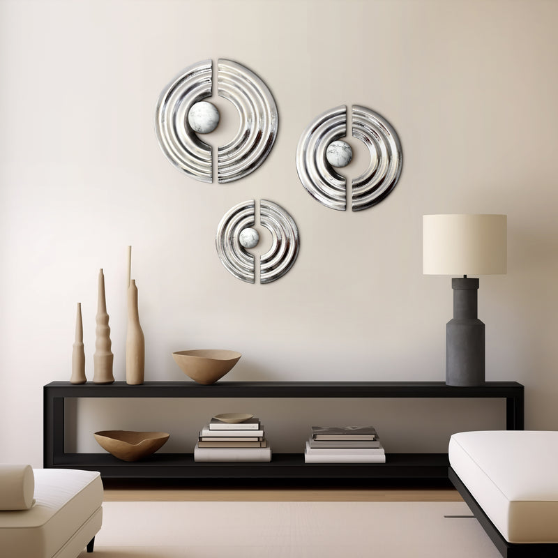 S/3 Leza 12/15/18" Silver Ring Wall Decor