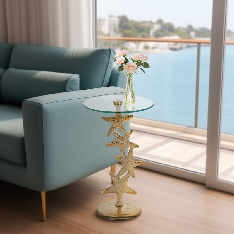 Metal/glass 15"d/25"h,gold Starfish Sidetable Kd