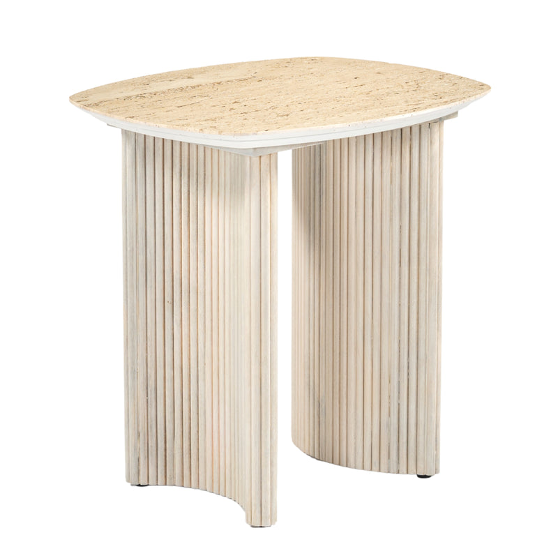 24"catalina Travertine&fluted Wood Accent Table/kd