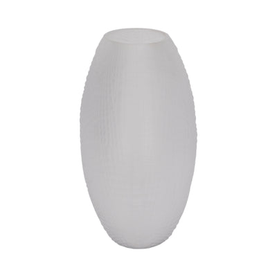 GLASS 10"H TEXTURED VASE, FROSTED WHITE