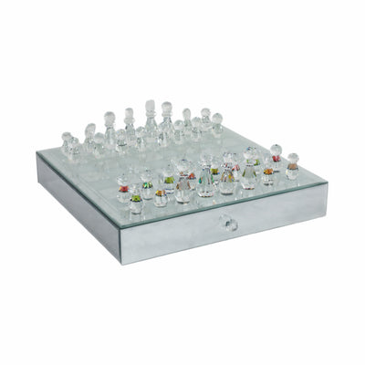 CRYSTAL / MIRRORED CHESS SET,SILVER