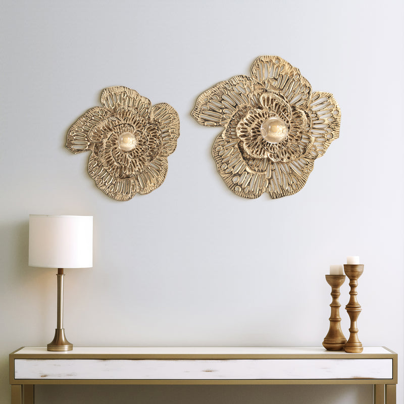 S/2 14/18" Salma Gold Wall Flowers