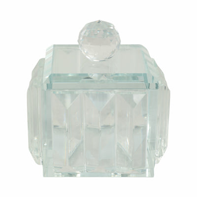 GLASS, 4"D RIDGED TRINKET BOX, CLEAR