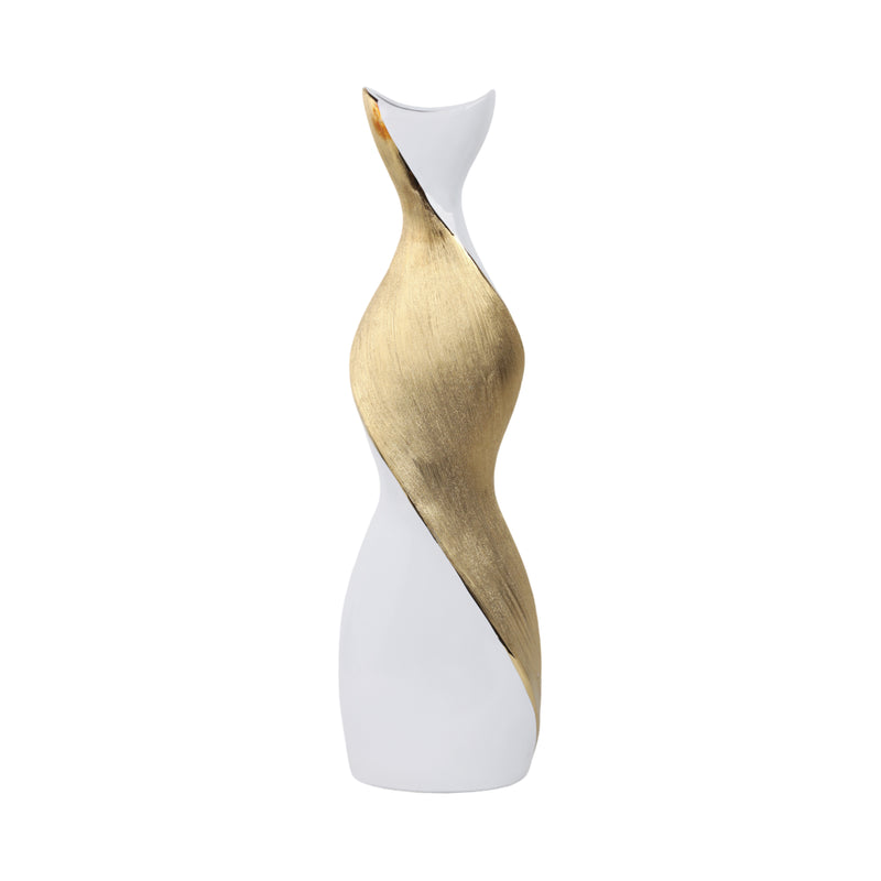 24" TWISTED VASE, WHITE/GOLD