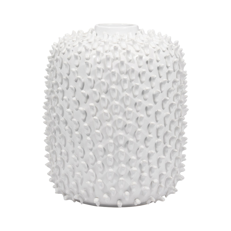 Stoneware, 13" Hand Made Dot Vase, White