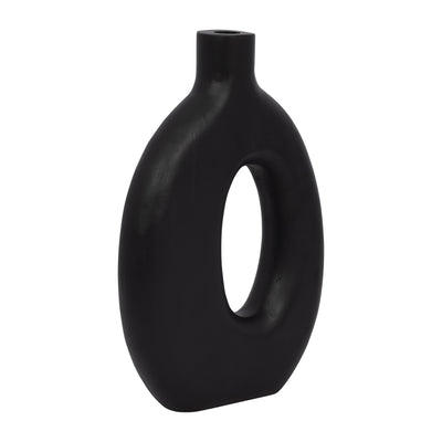 Wood, 14"H Cut-Out Vase, Black