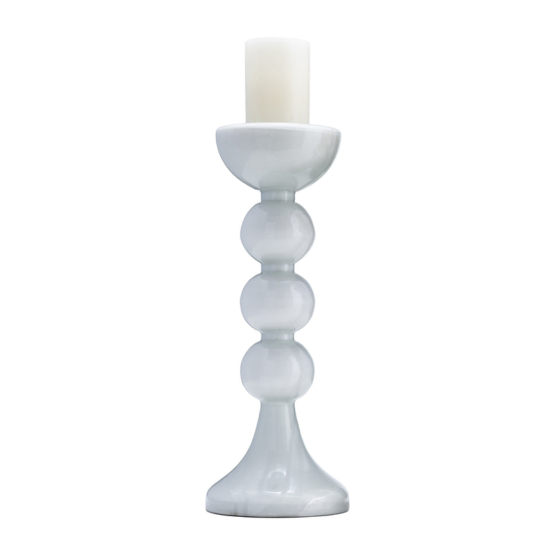 GLASS, 18"H,  BUBBLY CANDLE HOLDER, WHT ENAM