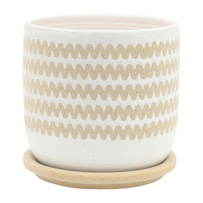 S/2 5/6" ZIG-ZAG PLANTER W/ SAUCER, WHITE