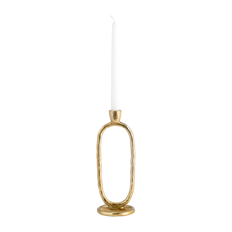 METAL, 11" OPEN OVAL TAPER CANDLEHOLDER, GOLD