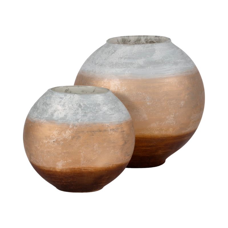 13" Gold Ombre Round Vase, White/gold