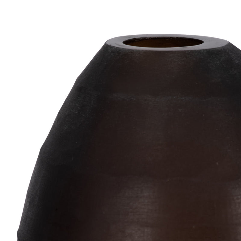 Glass, 17" Ridged Vase, Smokey Brown