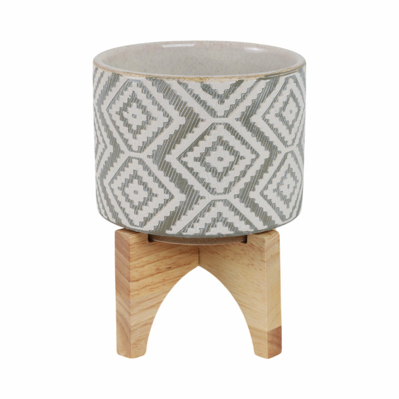 WHITE/GRAY PLANTER ON STAND 6.75"