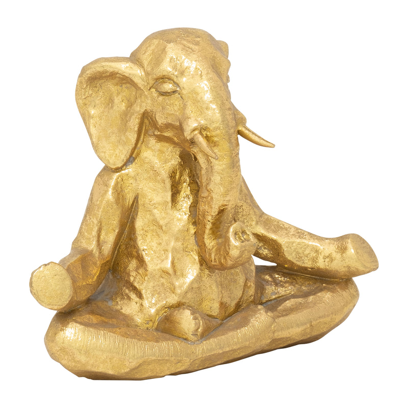 POLYRESIN 8" MEDITATING ELEPHANT, GOLD