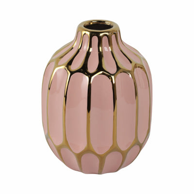 CERAMIC VASE 8", BLUSH/GOLD