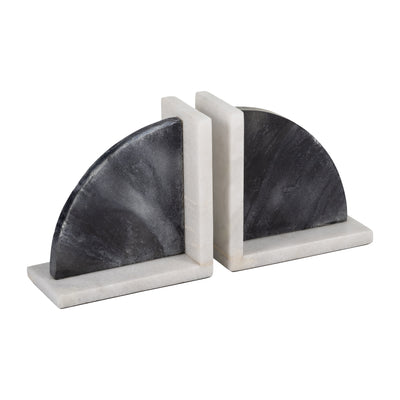 MARBLE,S/2 6"H,ROUNDED BOOKENDS,BLACK/WHITE