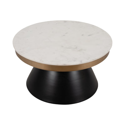 17" MARBLE TOP ROUND COFFEE TABLE, BLACK & GOLD