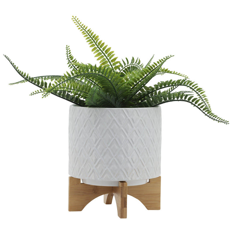 8" DIAMOND PLANTER W/ STAND, WHITE