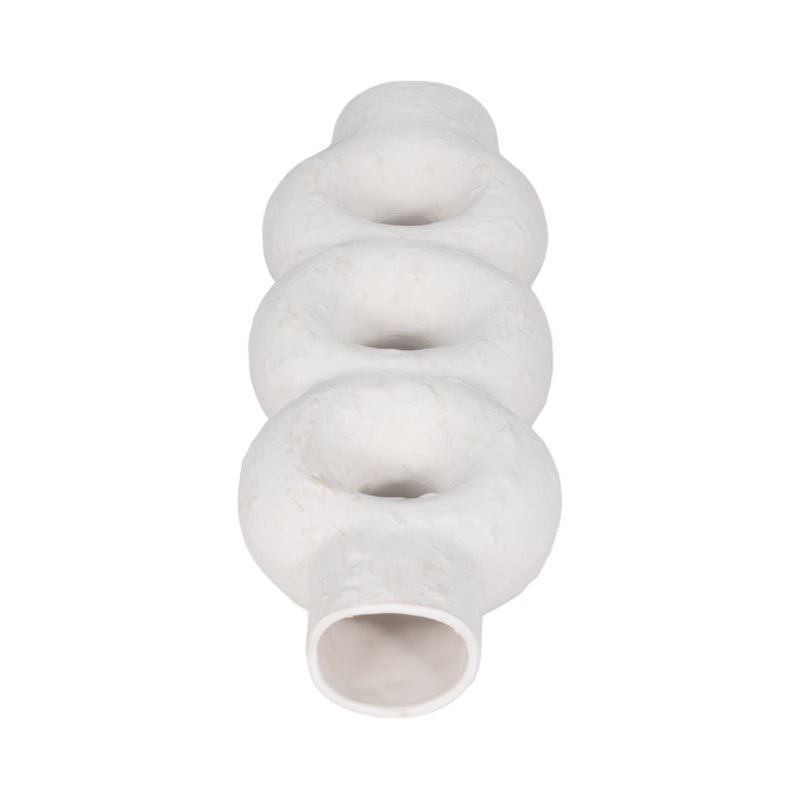 Cer, 17" Textured Stacked Circles Vase, White