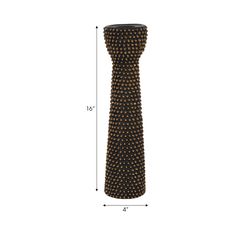 CERAMIC 16" SPIKE CANDLE HOLDER BLACK/GOLD