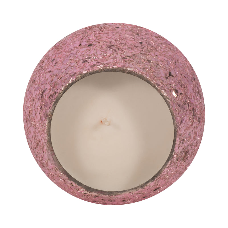 Glass, 5" 17 Oz Crackled Scented Candle, Pink