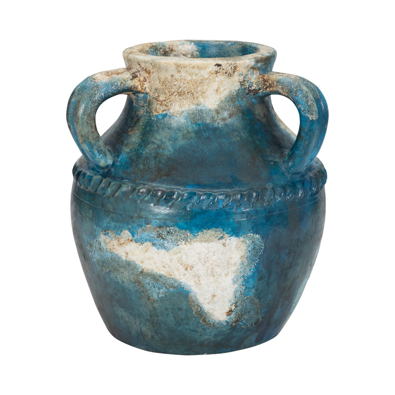 Terracotta, 10" Triple Handle Jug, Blue/ivory