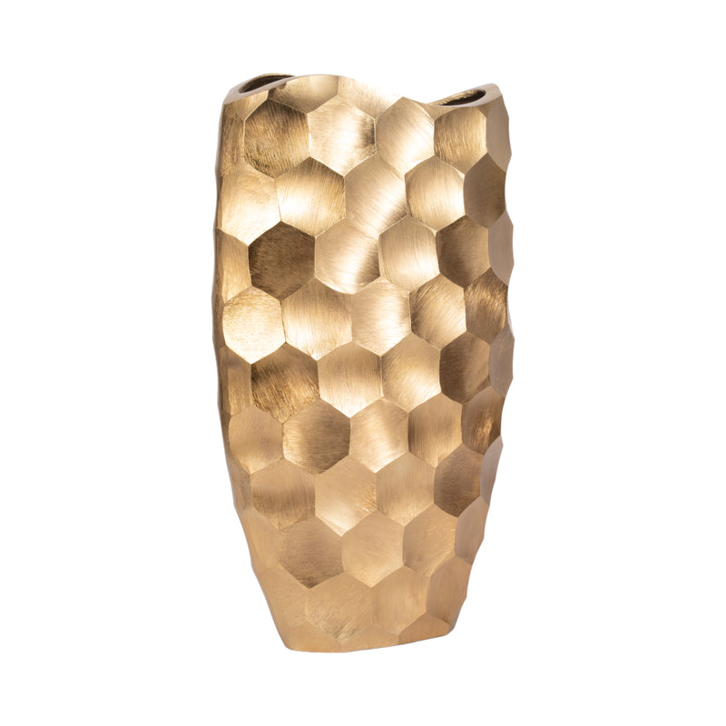 METAL, 24"  HONEYCOMB VASE, GOLD