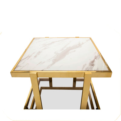 METAL/MARBLE GLASS SIDE TABLE, GOLD/WHITE