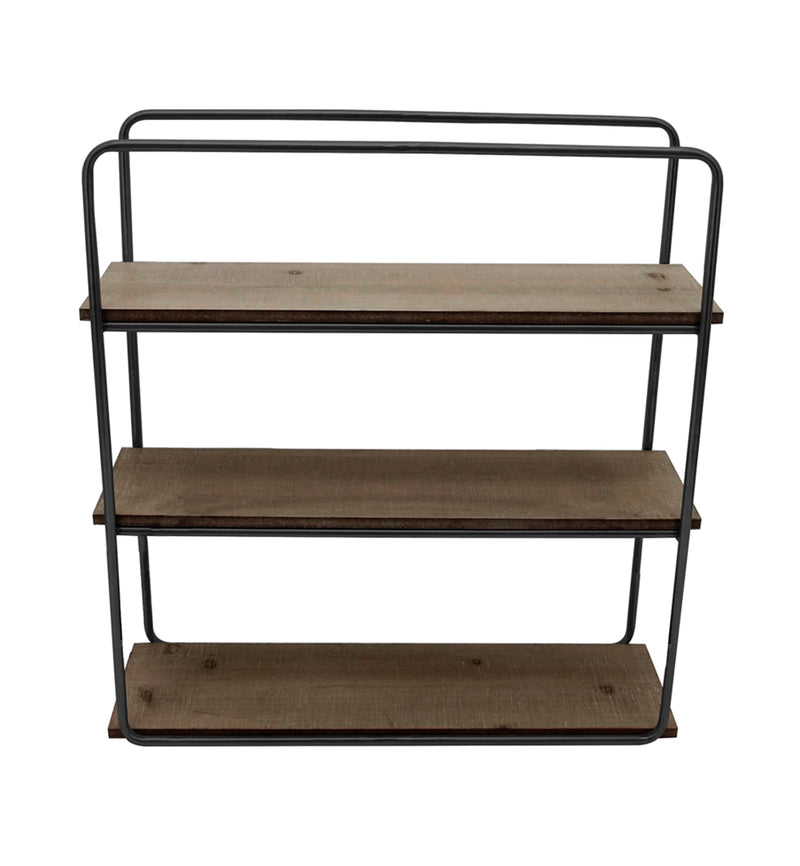 Metal/wood 3 Tier Wall Shelf, Brown/black