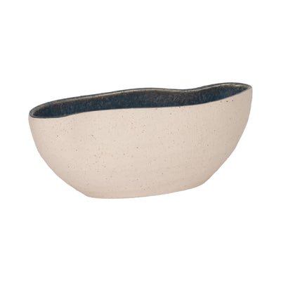 13" Reactive Curvy Oval Bowl, Blue/white