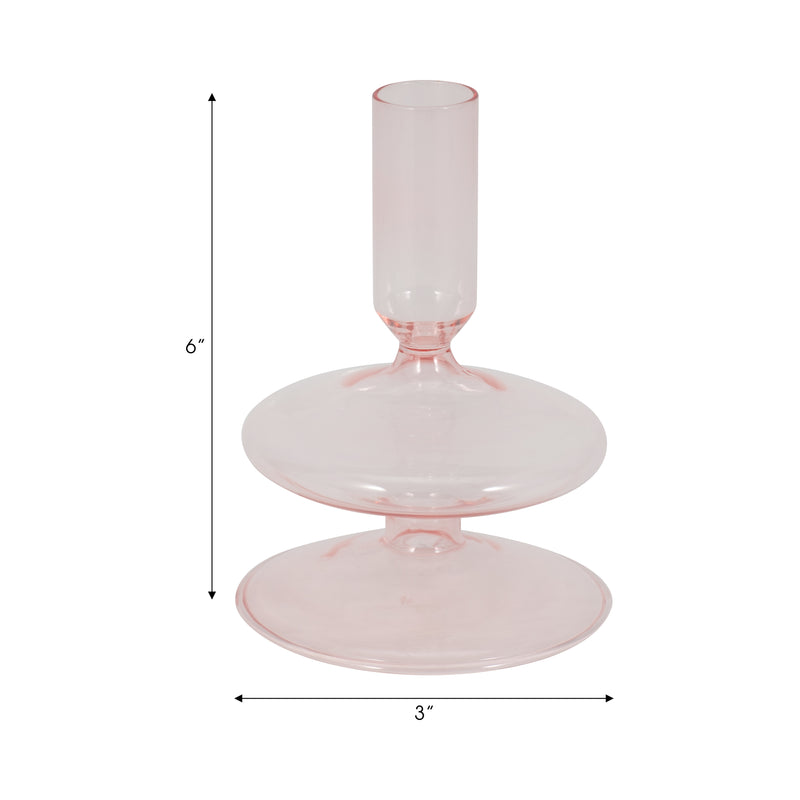 5" Vintage Glass Taper Candle Holder, Pink