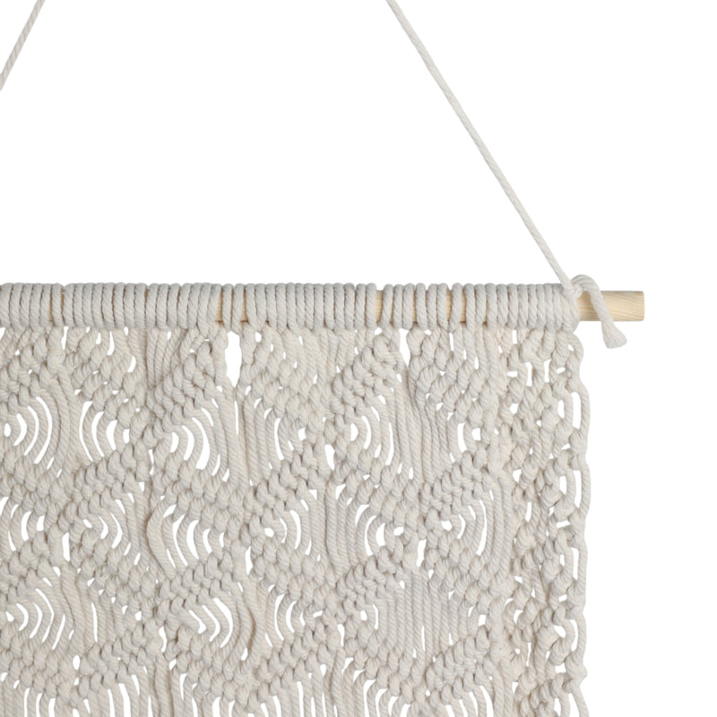 WOOD, 18" MACRAME WALL SHELF, IVORY