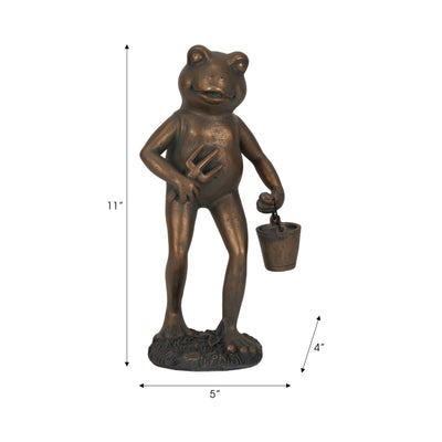 11" Gardening Frog, Bronze