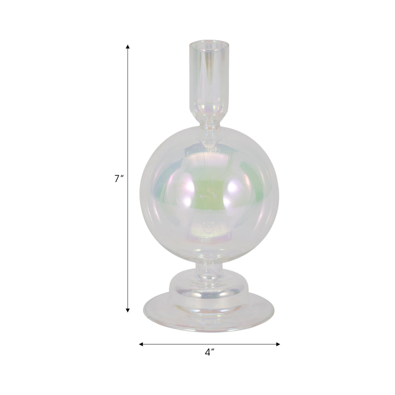 7" Glass Bubble Taper Candle Holder, Luster