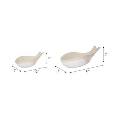 S/2 12/17" Whale Bowls, Tan/white