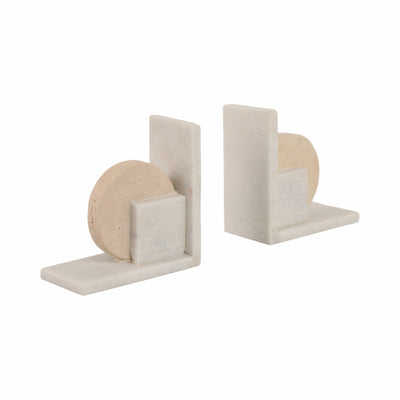 S/2 6" Geometric Travertine & Marble Bookends, Mul