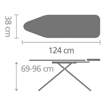             طاولة كي برابانتيا B، 124x38 سم مع مسند مكواة بخار، تصميم اليعسوب        