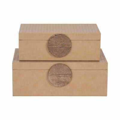 Faux Leather, S/2 12/14" Croc Boxes, Nude/gold