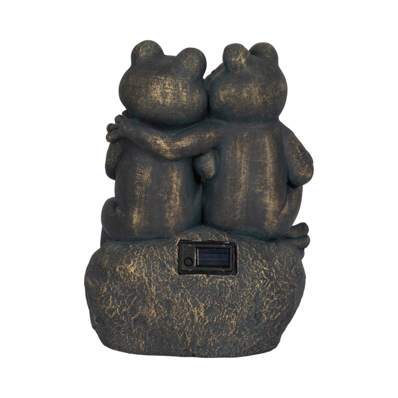 16" Cuddling Frogs On Rock With Solar Lights, Bron