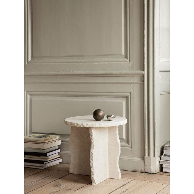 Classic Elegant Off-White Stone Marble Side Table By Alhome