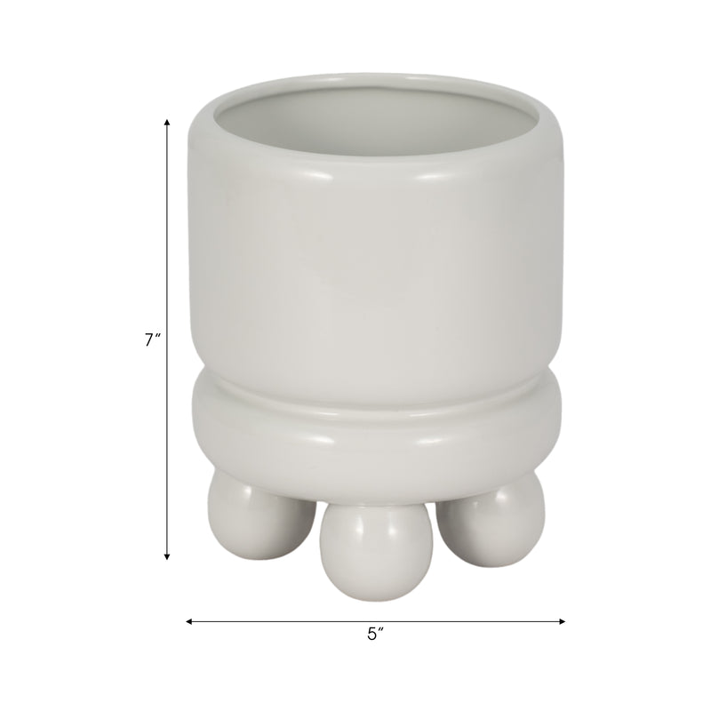 7" Knobby Footed Planter, White