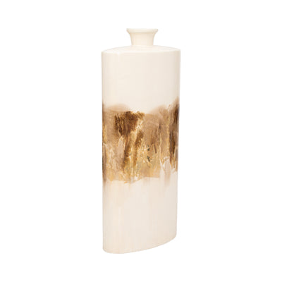 METAL, 20" FLASK VASE, PEARL/GOLD