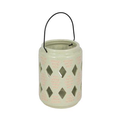 CER, 6"H DIAMOND CUT OUT LANTERN, CUCUMBER