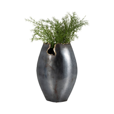 METAL, 14" CHIPPED VASE, BLACK