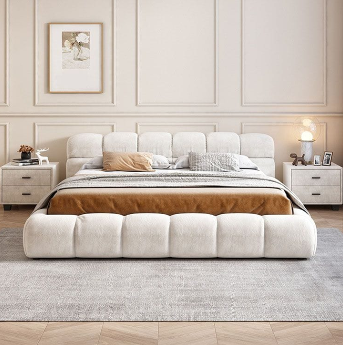 Modern Light Beige Chenille Upholstered Bed by Alhome 200x200